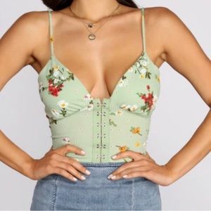 Windsor Green Floral Ribbed Crop Top